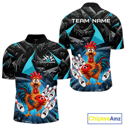 Custom Turquoise Chicken Bowling Jerseys For Men Bowling Team Jerseys Bowling for Bowlers HNT604