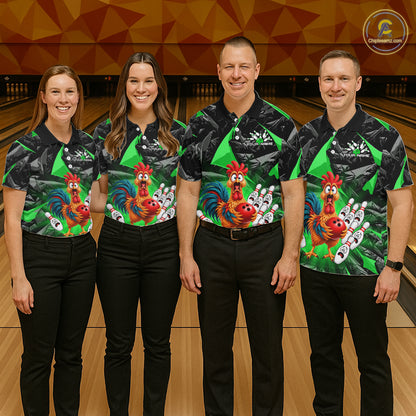 Custom Green Chicken Bowling Jerseys For Women Bowling Team Jerseys Bowling for Bowlers HNT604