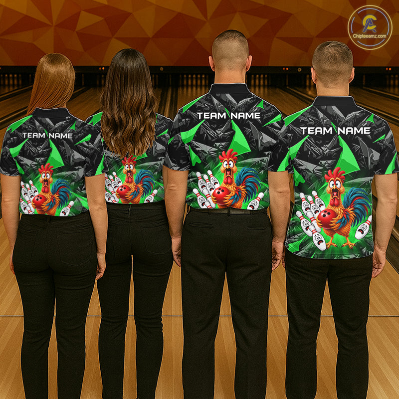 Custom Green Chicken Bowling Jerseys For Women Bowling Team Jerseys Bowling for Bowlers HNT604