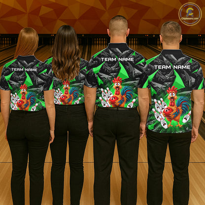 Custom Green Chicken Bowling Jerseys For Women Bowling Team Jerseys Bowling for Bowlers HNT604