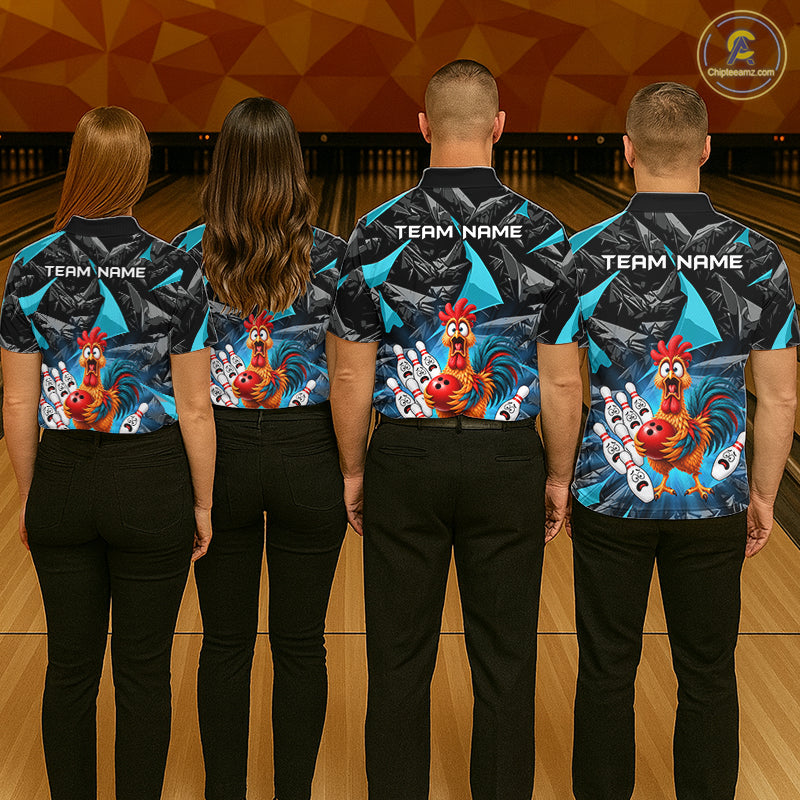 Custom Turquoise Chicken Bowling Jerseys For Women Bowling Team Jerseys Bowling for Bowlers HNT604