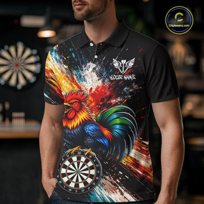 Custom Colorful Rooster Darts Shirt for Men Darts Team Jerseys Dart Uniform Polo & 1/4 Zip NNT328