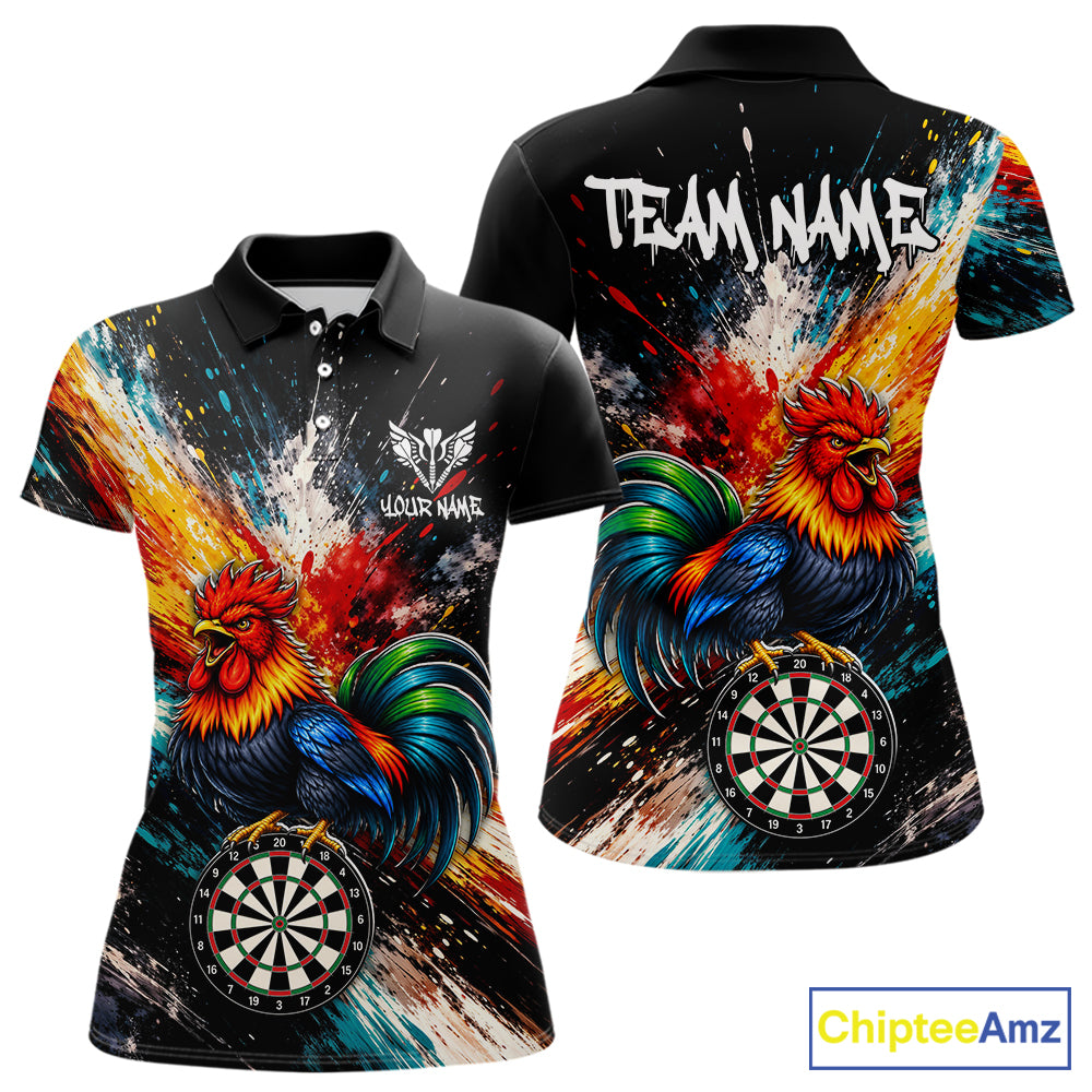 Custom Colorful Rooster Darts Shirt for Women Darts Team Jerseys Dart Uniform Polo & 1/4 Zip NNT328
