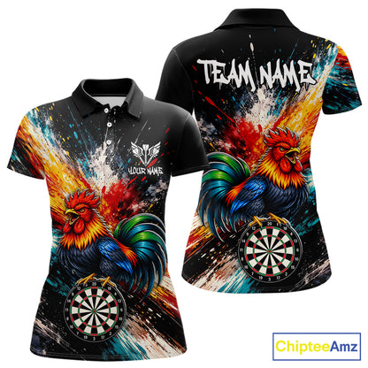 Custom Colorful Rooster Darts Shirt for Women Darts Team Jerseys Dart Uniform Polo & 1/4 Zip NNT328
