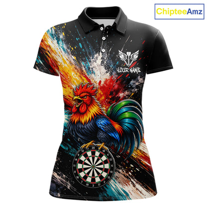 Custom Colorful Rooster Darts Shirt for Women Darts Team Jerseys Dart Uniform Polo & 1/4 Zip NNT328