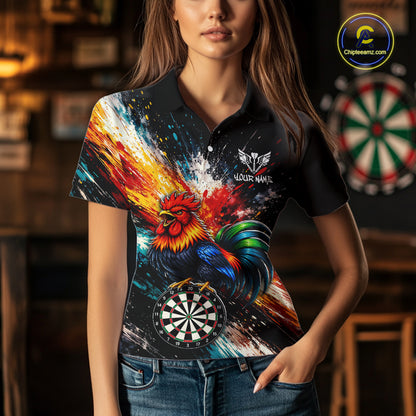 Custom Colorful Rooster Darts Shirt for Women Darts Team Jerseys Dart Uniform Polo & 1/4 Zip NNT328