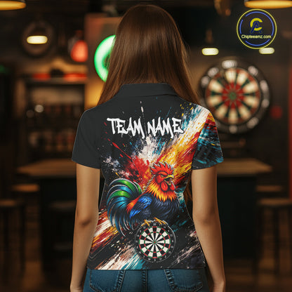 Custom Colorful Rooster Darts Shirt for Women Darts Team Jerseys Dart Uniform Polo & 1/4 Zip NNT328