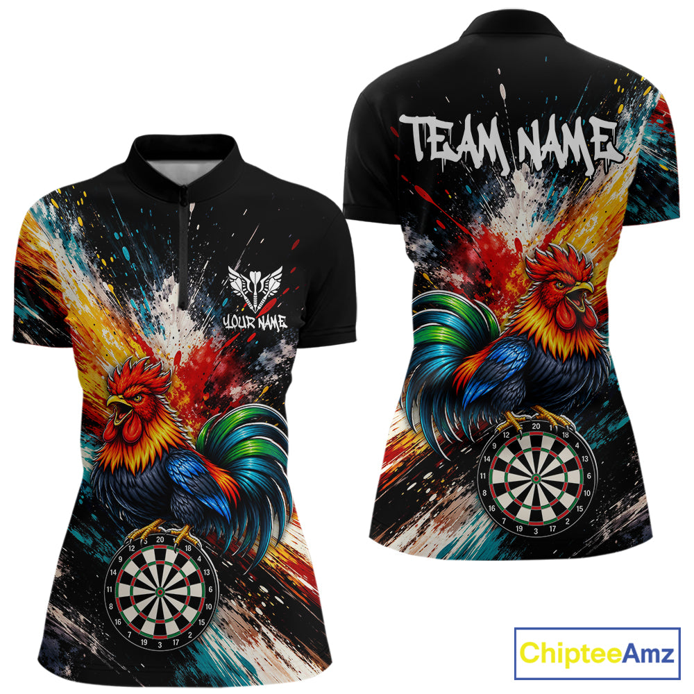 Custom Colorful Rooster Darts Shirt for Women Darts Team Jerseys Dart Uniform Polo & 1/4 Zip NNT328