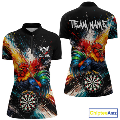 Custom Colorful Rooster Darts Shirt for Women Darts Team Jerseys Dart Uniform Polo & 1/4 Zip NNT328