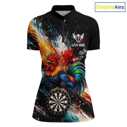 Custom Colorful Rooster Darts Shirt for Women Darts Team Jerseys Dart Uniform Polo & 1/4 Zip NNT328