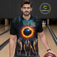 Load image into Gallery viewer, Flame Wolf Bowling Jersey for Men Bowling Uniform Polo &amp;1/4 Zip Custom Bowling Team Shirts HNT252