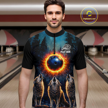 Load image into Gallery viewer, Flame Wolf Bowling Jersey for Men Bowling Uniform Polo &amp;1/4 Zip Custom Bowling Team Shirts HNT252