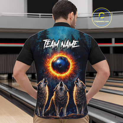 Flame Wolf Bowling Jersey for Men Bowling Uniform Polo &1/4 Zip Custom Bowling Team Shirts HNT252