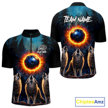 Load image into Gallery viewer, Flame Wolf Bowling Jersey for Men Bowling Uniform Polo &amp;1/4 Zip Custom Bowling Team Shirts HNT252