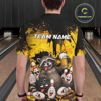 Funny Beer Raccoon Drunk Custom Bowling Shirts For Men Bowling Team Shirts Bowling League HNT524