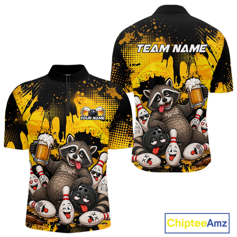 Funny Beer Raccoon Drunk Custom Bowling Shirts For Men Bowling Team Shirts Bowling League HNT524