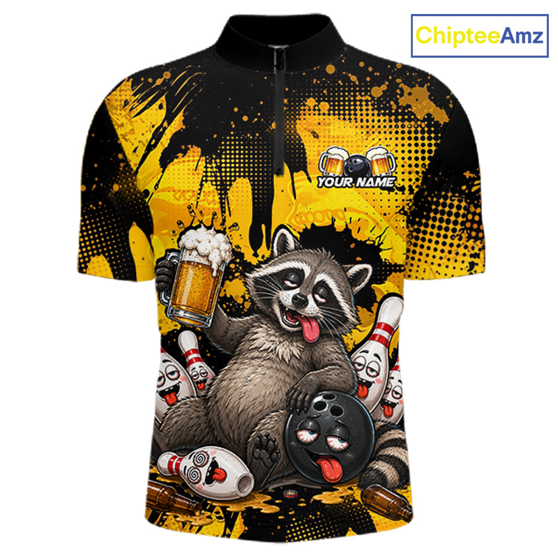 Funny Beer Raccoon Drunk Custom Bowling Shirts For Men Bowling Team Shirts Bowling League HNT524