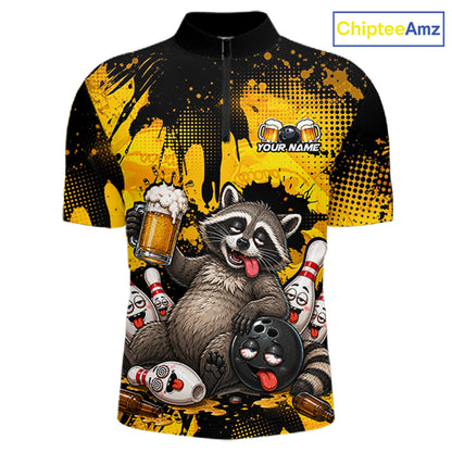 Funny Beer Raccoon Drunk Custom Bowling Shirts For Men Bowling Team Shirts Bowling League HNT524