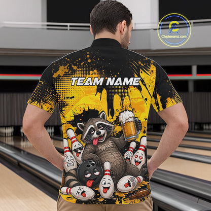 Funny Beer Raccoon Drunk Custom Bowling Shirts For Men Bowling Team Shirts Bowling League HNT524