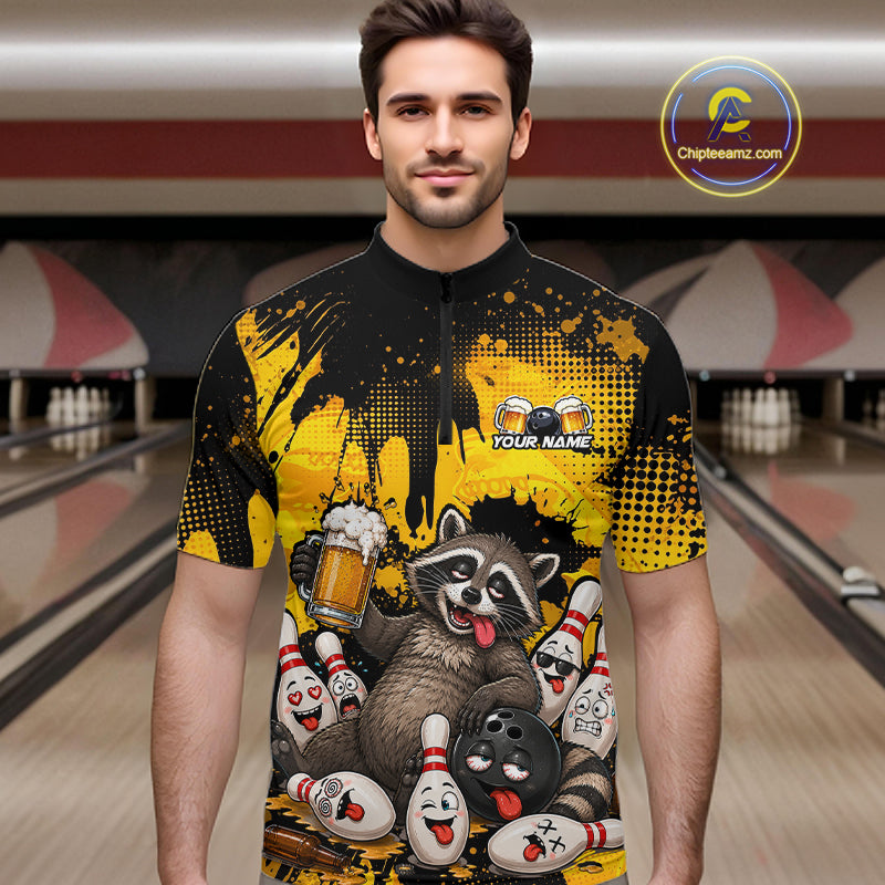 Funny Beer Raccoon Drunk Custom Bowling Shirts For Men Bowling Team Shirts Bowling League HNT524