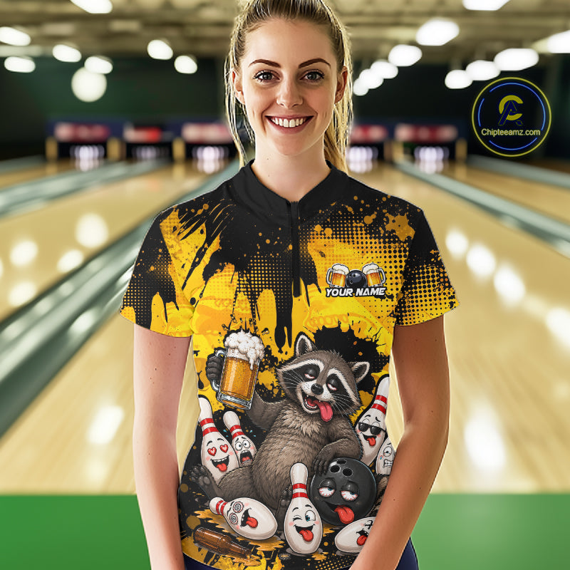 Funny Beer Raccoon Drunk Custom Bowling Shirts For Women Bowling Team Shirts Bowling League HNT524