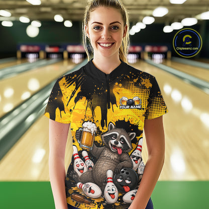 Funny Beer Raccoon Drunk Custom Bowling Shirts For Women Bowling Team Shirts Bowling League HNT524