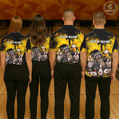 Funny Beer Raccoon Drunk Custom Bowling Shirts For Men Bowling Team Shirts Bowling League HNT524
