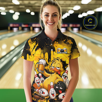 Funny Beer Duck Drunk Custom Bowling Shirts For Women Bowling Team Shirts Bowling League HNT525