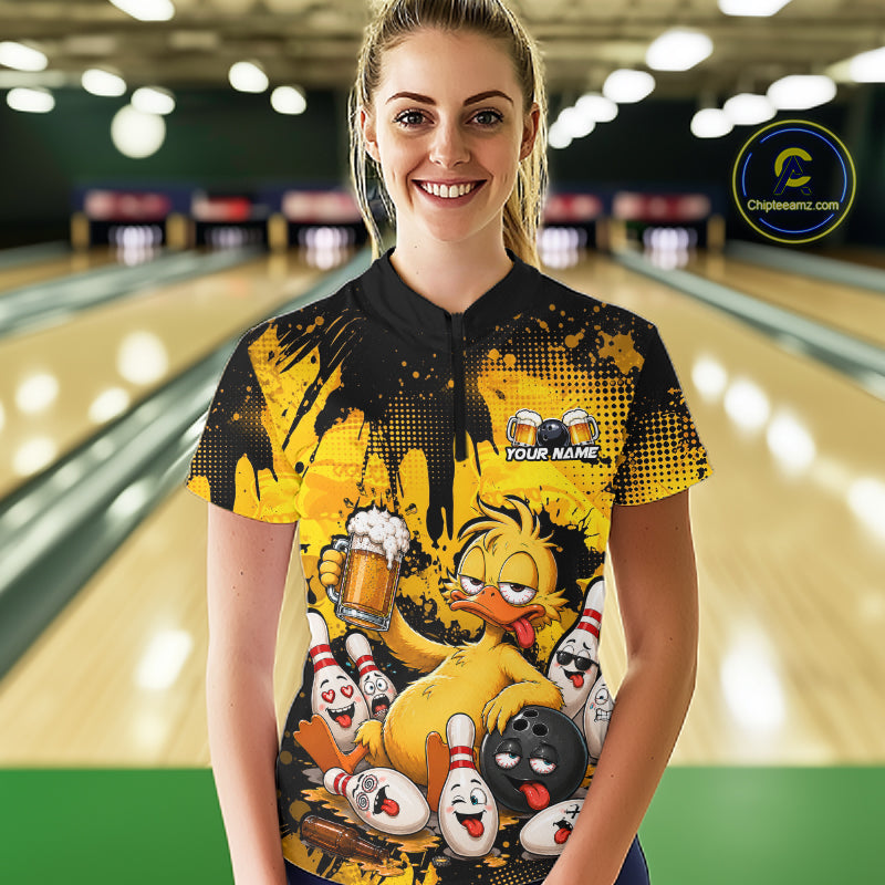Funny Beer Duck Drunk Custom Bowling Shirts For Women Bowling Team Shirts Bowling League HNT525