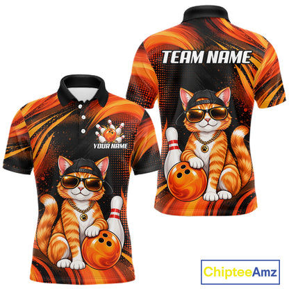 Custom Orange Funny Cat Bowling Jerseys for Men Bowling Team Jerseys Bowling for Bowlers HNT605
