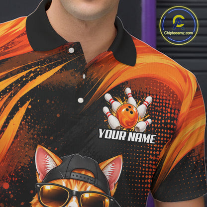 Custom Orange Funny Cat Bowling Jerseys for Men Bowling Team Jerseys Bowling for Bowlers HNT605