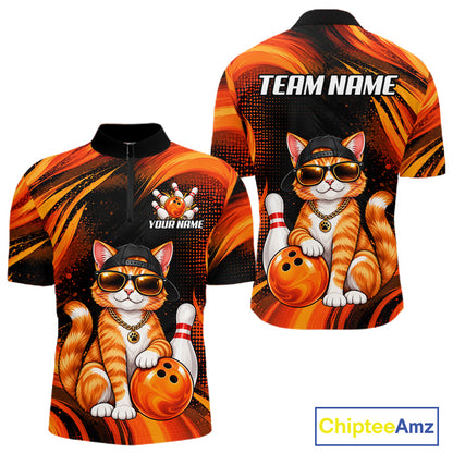 Custom Orange Funny Cat Bowling Jerseys for Men Bowling Team Jerseys Bowling for Bowlers HNT605