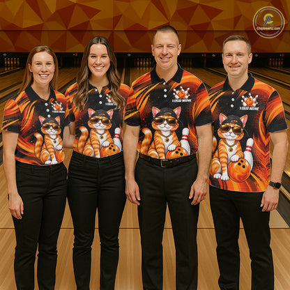 Custom Orange Funny Cat Bowling Jerseys for Men Bowling Team Jerseys Bowling for Bowlers HNT605