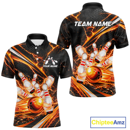 Custom Orange Thunder Bowling Jerseys for Men Bowling Team Jerseys Bowling for Bowlers HNT607
