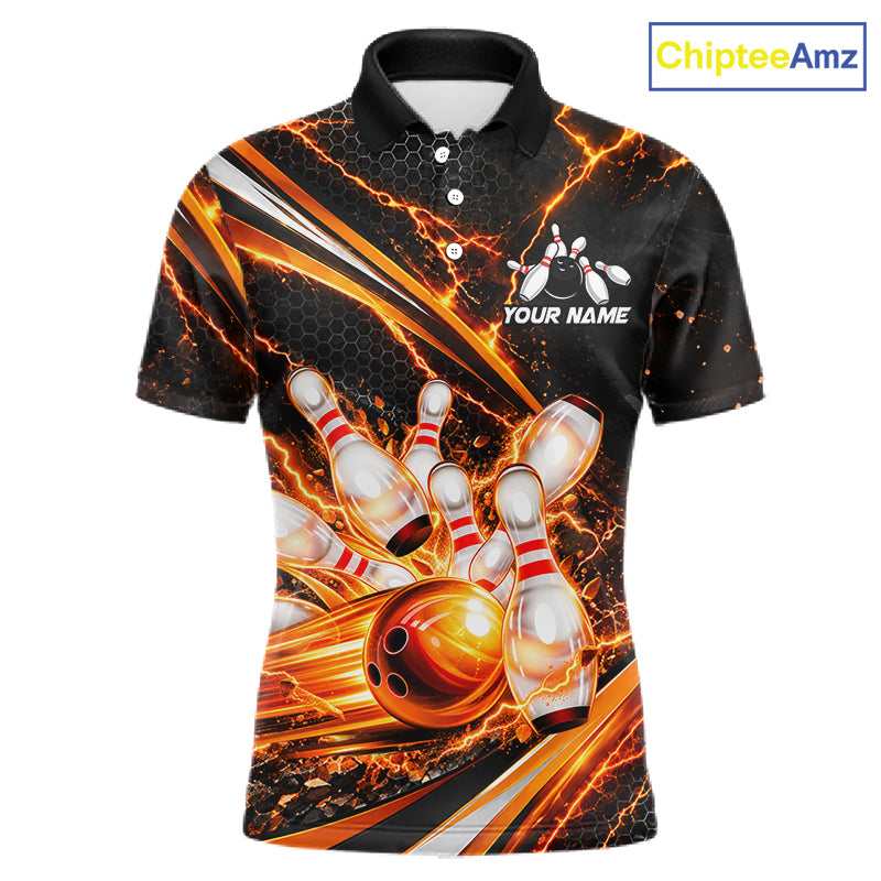 Custom Orange Thunder Bowling Jerseys for Men Bowling Team Jerseys Bowling for Bowlers HNT607