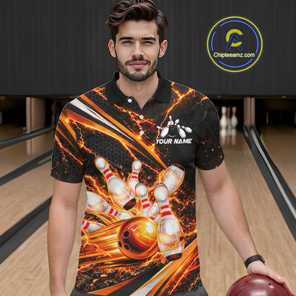 Custom Orange Thunder Bowling Jerseys for Men Bowling Team Jerseys Bowling for Bowlers HNT607