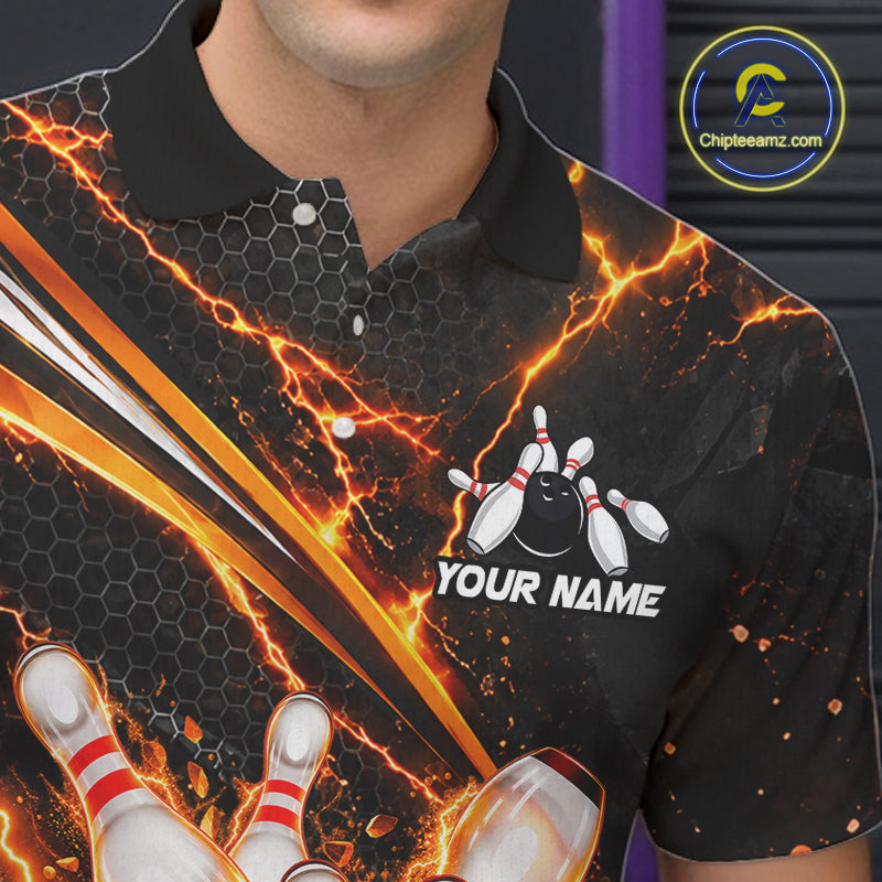 Custom Orange Thunder Bowling Jerseys for Men Bowling Team Jerseys Bowling for Bowlers HNT607