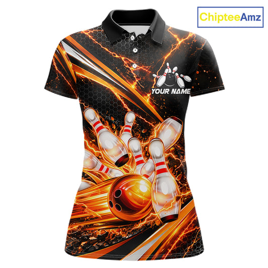 Custom Orange Thunder Bowling Jerseys for Women Bowling Team Jerseys Bowling for Bowlers HNT607