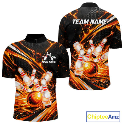 Custom Orange Thunder Bowling Jerseys for Men Bowling Team Jerseys Bowling for Bowlers HNT607