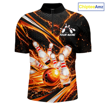 Custom Orange Thunder Bowling Jerseys for Men Bowling Team Jerseys Bowling for Bowlers HNT607