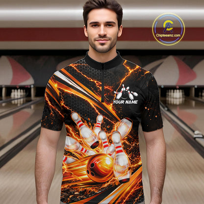 Custom Orange Thunder Bowling Jerseys for Men Bowling Team Jerseys Bowling for Bowlers HNT607