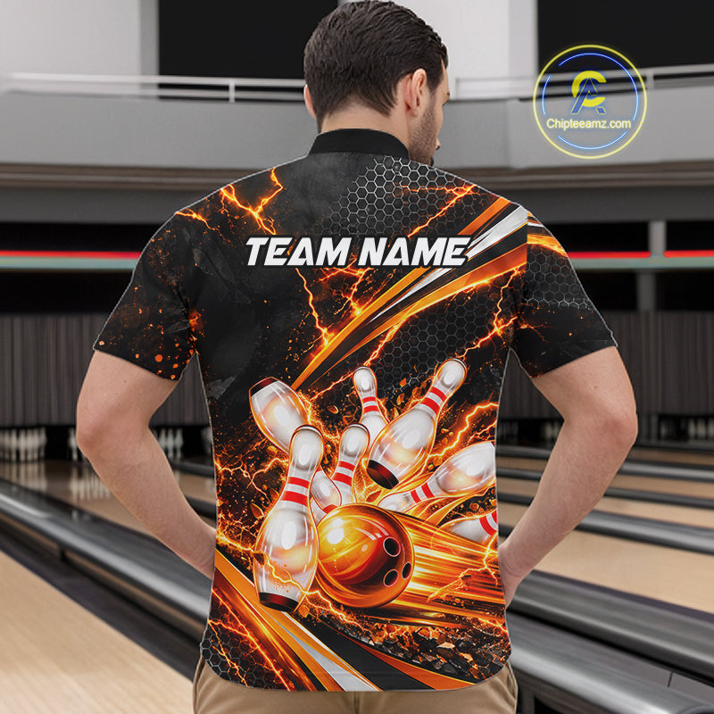 Custom Orange Thunder Bowling Jerseys for Men Bowling Team Jerseys Bowling for Bowlers HNT607