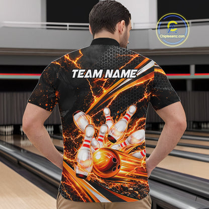 Custom Orange Thunder Bowling Jerseys for Men Bowling Team Jerseys Bowling for Bowlers HNT607