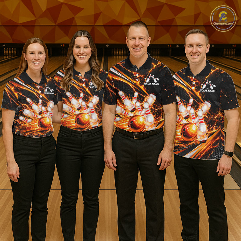 Custom Orange Thunder Bowling Jerseys for Men Bowling Team Jerseys Bowling for Bowlers HNT607