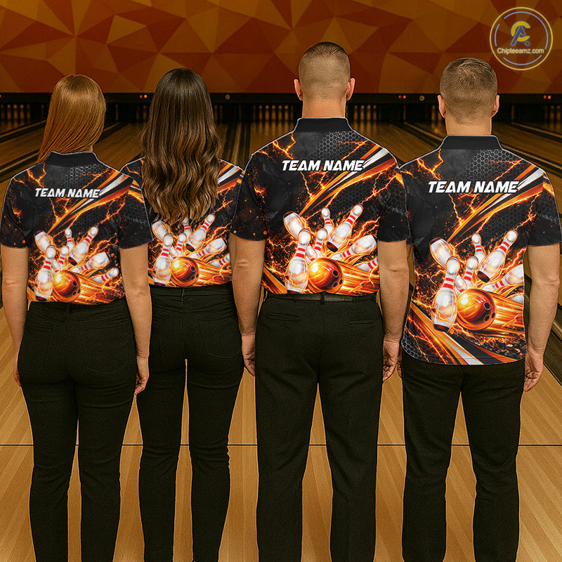 Custom Orange Thunder Bowling Jerseys for Men Bowling Team Jerseys Bowling for Bowlers HNT607