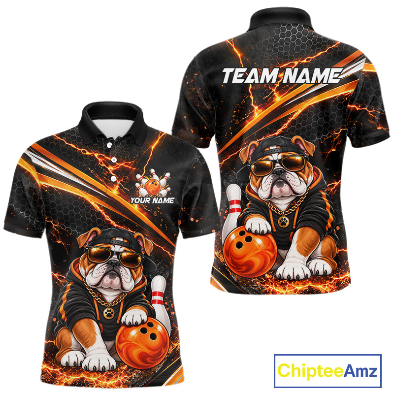 Custom Orange Funny Bulldog Bowling Jerseys for Men Bowling Team Jerseys Bowling for Bowlers HNT606