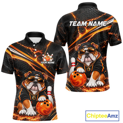 Custom Orange Funny Bulldog Bowling Jerseys for Men Bowling Team Jerseys Bowling for Bowlers HNT606