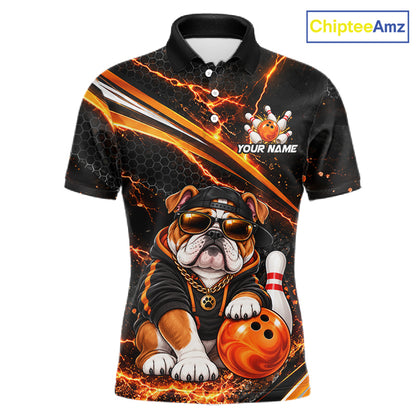 Custom Orange Funny Bulldog Bowling Jerseys for Men Bowling Team Jerseys Bowling for Bowlers HNT606