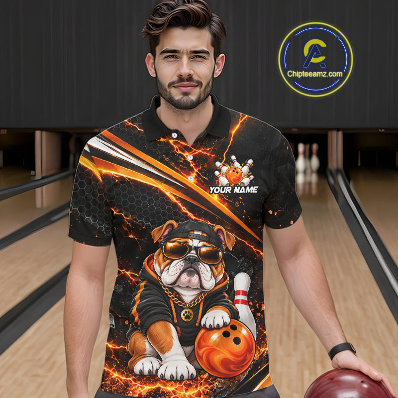 Custom Orange Funny Bulldog Bowling Jerseys for Men Bowling Team Jerseys Bowling for Bowlers HNT606