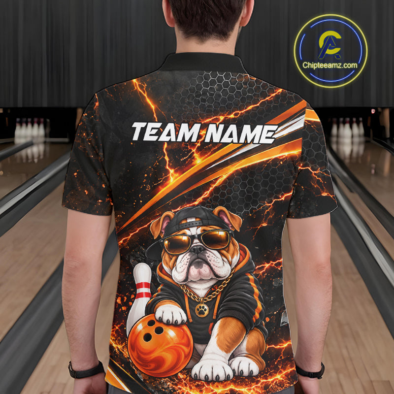 Custom Orange Funny Bulldog Bowling Jerseys for Men Bowling Team Jerseys Bowling for Bowlers HNT606